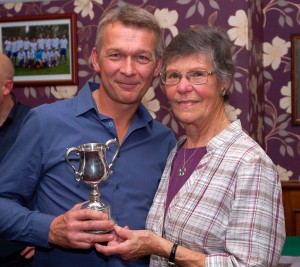 George Kerridge with Freda Randall and the Ernie Randall memorial Trophy