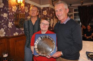 Jenny Dale presents the Bernard Dale hillclimb trophy to Ali Banks, for Liam Gentry