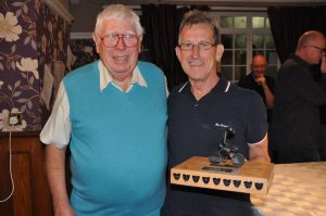 Brian Boxall with Chris Womack and the Rider of the Year trophy (its usual mascot had taken the day off, temporarily unglued)