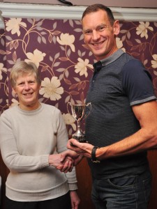 Paul Dennington with the 25-mile vets scratch trophy