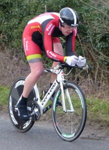 Re-joined member Nick Esser wearing dodgy kit while waiting for his VCB skinsuit. Looking good otherwise, Nick!